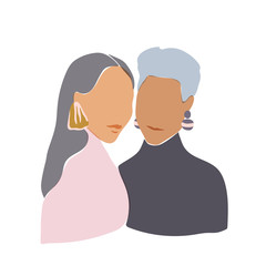 Obraz na płótnie Canvas Illustration of two beautiful women staying together. Soft pastel design. Women's sisterhood concept