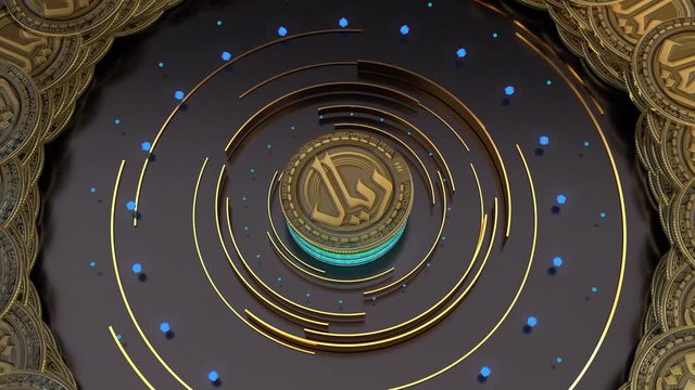 Golden coin with Saudi Arabia currency symbol. Saudi riyal concept 4k animation