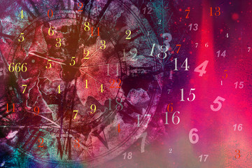 Background with clock and numbers.