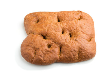 Fresh homemade bread isolated on white background. side view.