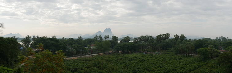 panoramic view of beautiful landscape of Hpa An, Myanmar, Asia