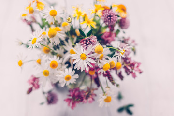  Bouquet of summer wildflowers daisies, clover, dandelions.
