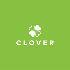 Clover logo. Four hearts clover illustration. 