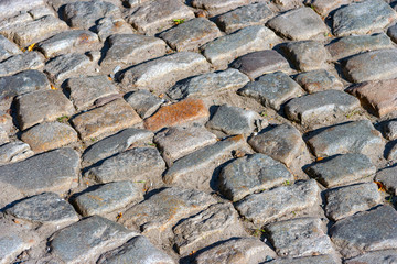 Close up of cobblestone road and path in Richmond, Virginia.