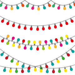 Christmas lights set, colorful bulbs vector.