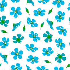 Flower seamless blue pattern on white background vector colorful flat illustration