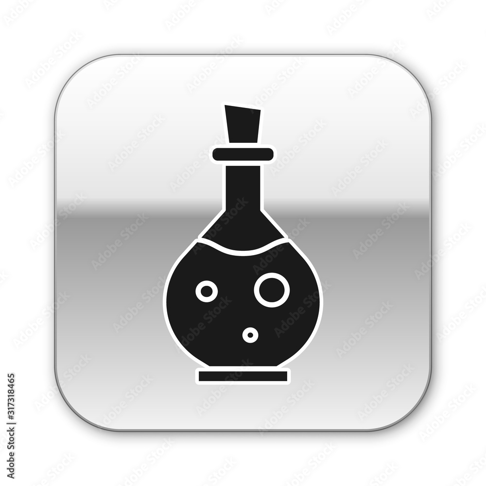 Aufkleber black glass bottle with magic elixir icon isolated on white background. computer game asset. silver 