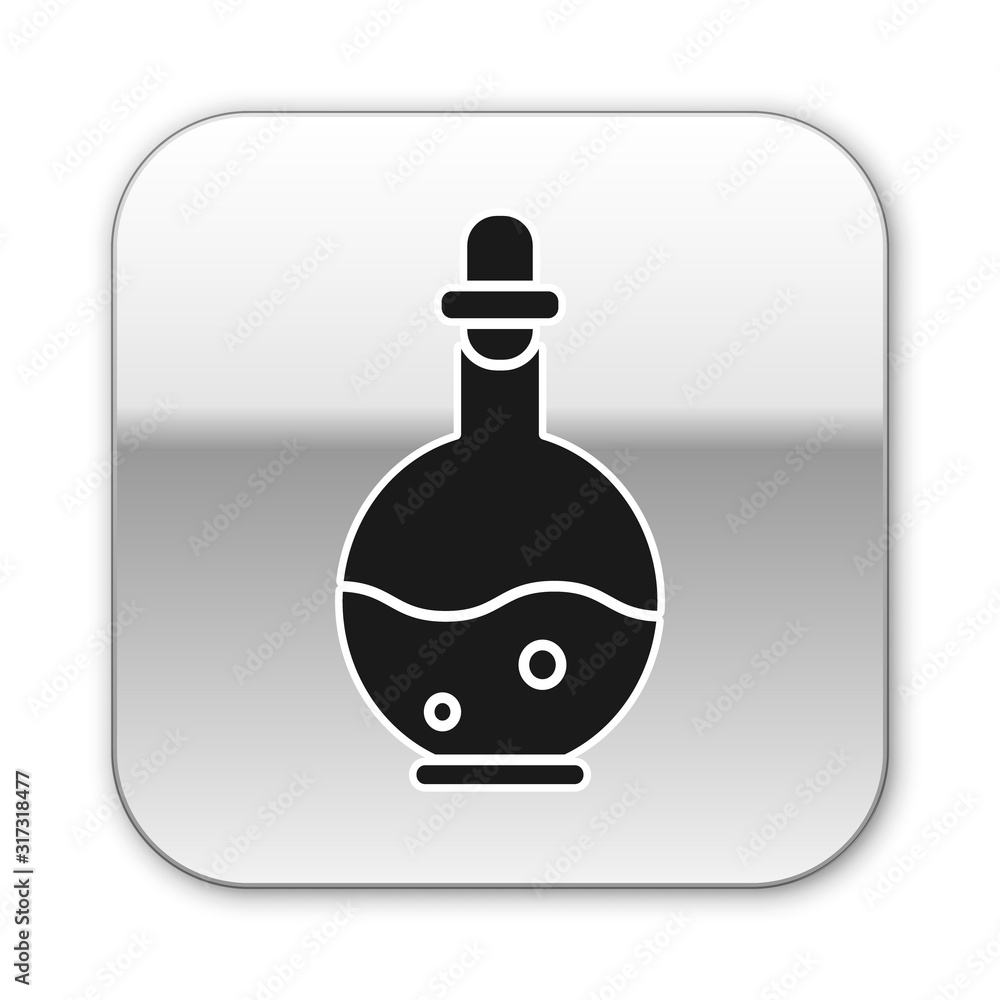 Aufkleber black glass bottle with magic elixir icon isolated on white background. computer game asset. silver 