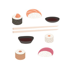 Japanese food vector illustration set