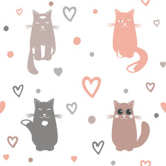 Valentine Day background with cats and hearts