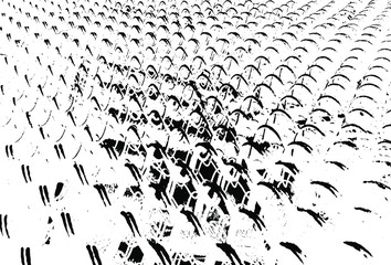 Realistic segment of a metal mesh fence. Chain link fence texture. Distressed Backdrop Vector Illustration. Isolated on white background. EPS 10.