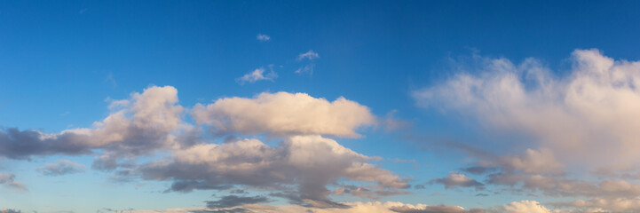 Beautiful Panoramic View of Cloudscape during a colorful winter sunset. Taken on the West Coast of British Columbia, Canada.