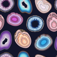 Vector seamless pattern with geode and agate cuts - obrazy, fototapety, plakaty