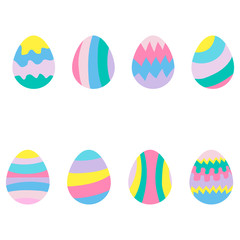 Easter eggs set in pastel colors, multi-colored. Spring, Easter, holiday. For preparation of the compositions, postcards.In flat style. Vector