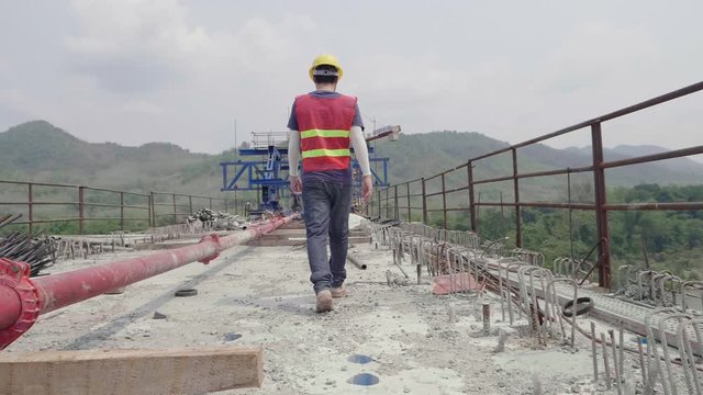 Walking In Construction Site, Slow Motion