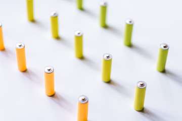 background with colored salt batteries. environmental concept