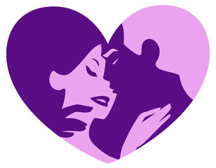 vector illustration of a couple in love framed in a heart shape
