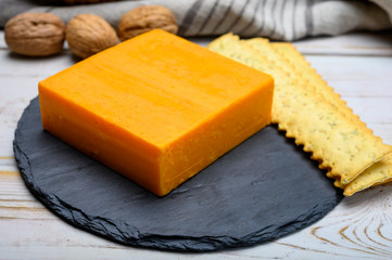 Leicestershire cheese or red leicester, British hard cheese made from cow milk