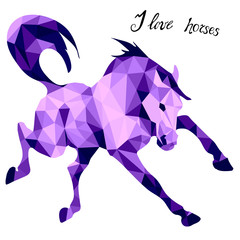 Obraz premium running horse, Trotter, colored, amethyst isolated image on white background in low poly style 