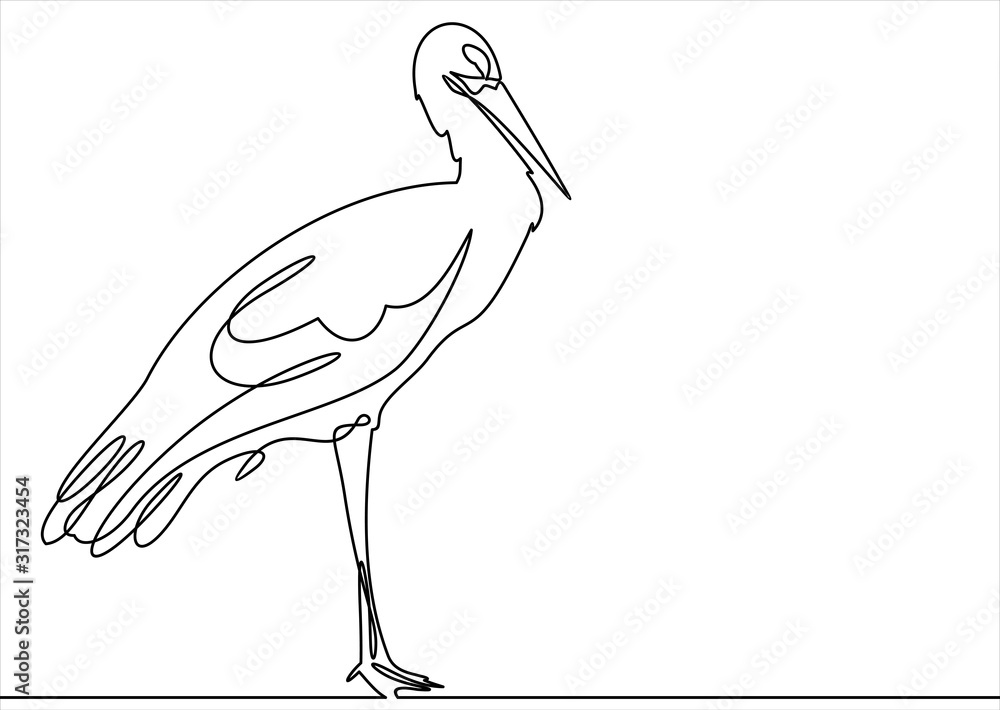 Poster continuous line drawing stork. template for your design works. vector illustration.