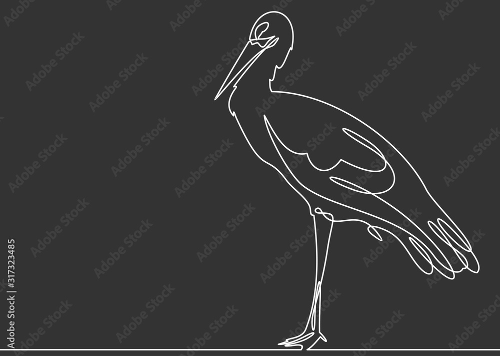 Poster continuous line drawing stork. template for your design works. vector illustration.