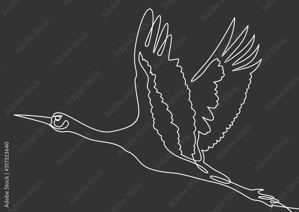 Poster continuous line drawing stork. template for your design works. vector illustration.