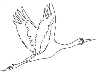 Continuous line drawing stork. Template for your design works. Vector illustration.