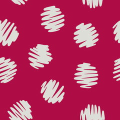 Obraz premium Polka dot seamless pattern. Decorative hand drawn circles isolated on red. Simple graphic background.