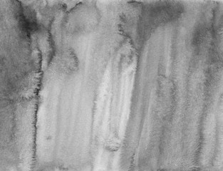 Watercolor black and white stains background texture. Monochrome liquid backdrop. Gray and white abstract painting. Brush strokes on paper.
