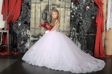 Princess in a white dress. Flowergirl, event.