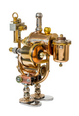 Steampunk robot. Cyberpunk style. Chrome and bronze parts.