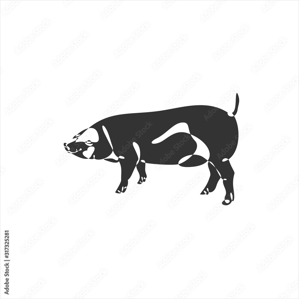 Poster pig. continuous drawing with one line. vector.