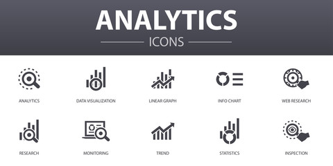 analytics simple concept icons set. Contains such icons as linear graph, web research, trend, monitoring and more, can be used for web, logo, UI/UX - obrazy, fototapety, plakaty