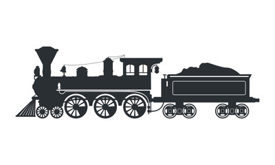 Vintage silhouette steam locomotive in retro style