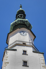 Fototapeta premium Michalska Brana (Michael's Gate) - essential symbol of Bratislava. Built about year 1300, Michalska Brana is only city gate that has been preserved of medieval fortifications. Bratislava, Slovakia.