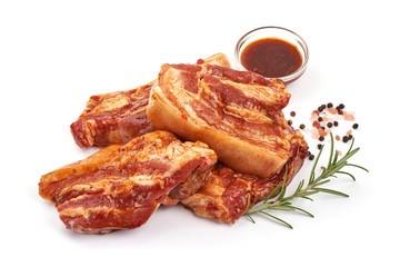 Marinated pork steak ready for cooking, Meat for BBQ, isolated on white background