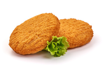 Fried chicken Cordon bleu with cheese in breadcrumbs, isolated on white background