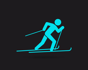 Obraz premium Skiing, Skier skiing downhill vector web icon isolated on white background, EPS 10, top view 