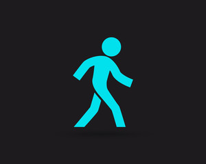 Fototapeta na wymiar Walk icon, walking man vector web icon isolated on black background, EPS 10, top view 