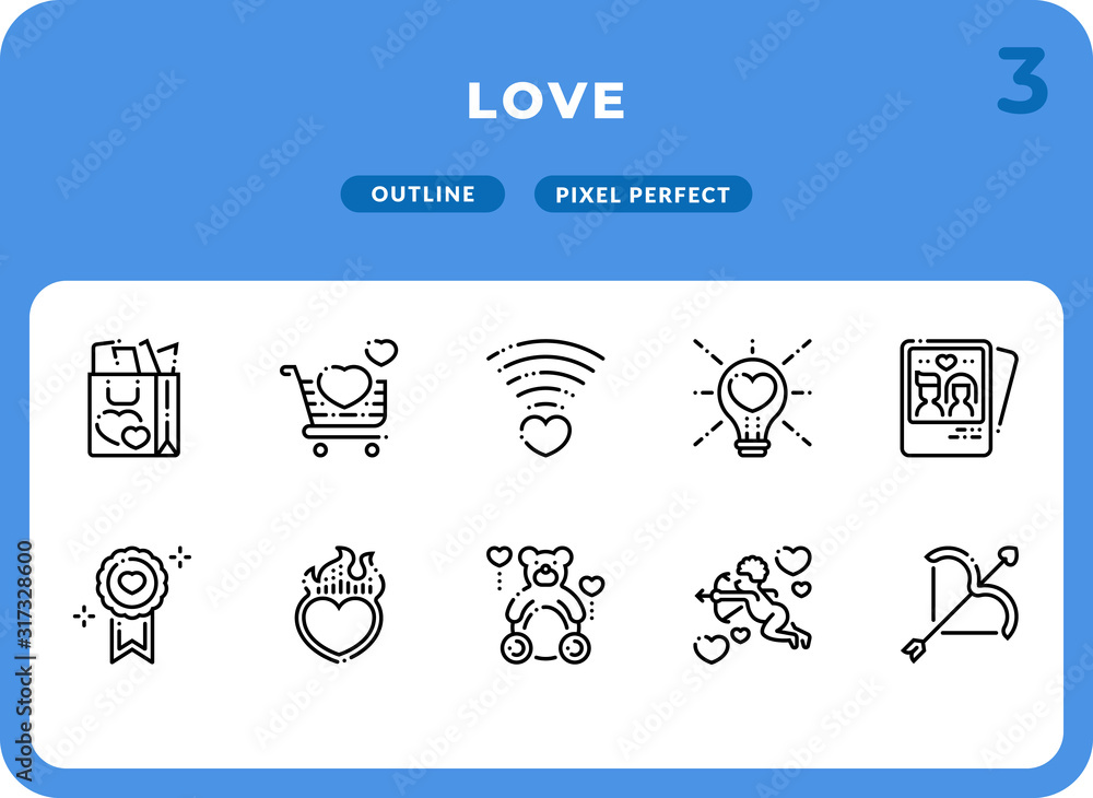 Aufkleber love outline icons pack for ui. pixel perfect thin line vector icon set for web design and website a