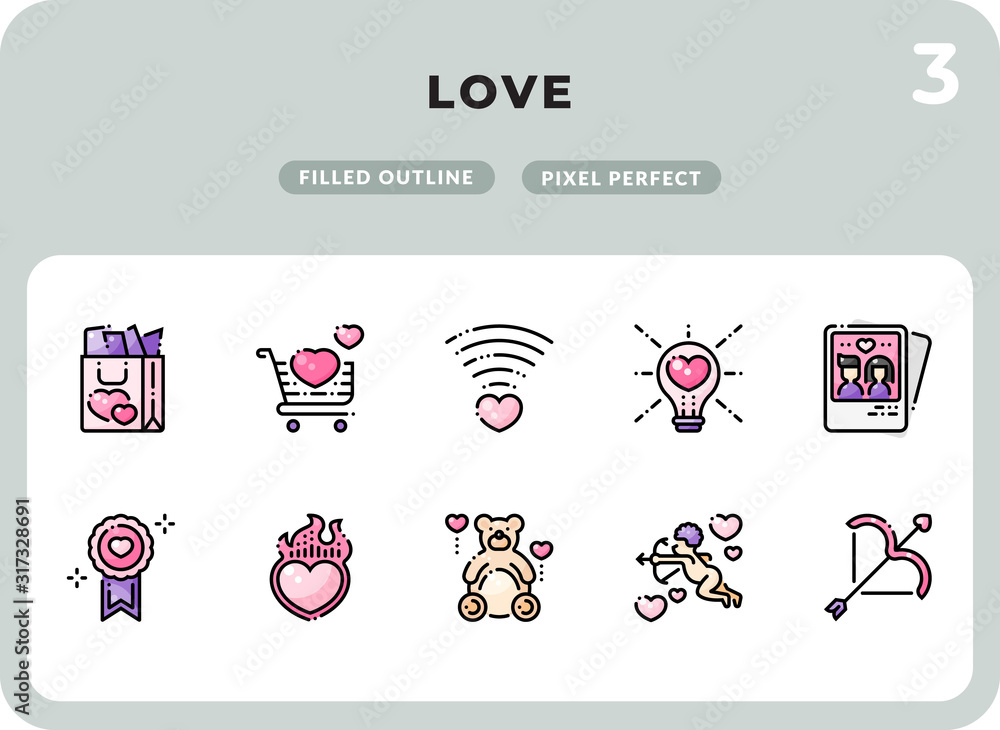 Aufkleber love filled icons pack for ui. pixel perfect thin line vector icon set for web design and website ap