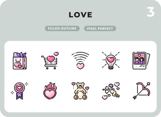 Love Filled Icons Pack for UI. Pixel perfect thin line vector icon set for web design and website application.