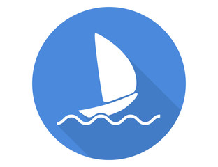 Sail boat card. Sailing Yacht. Sailboat in the sea. Ship with sails on the waves.