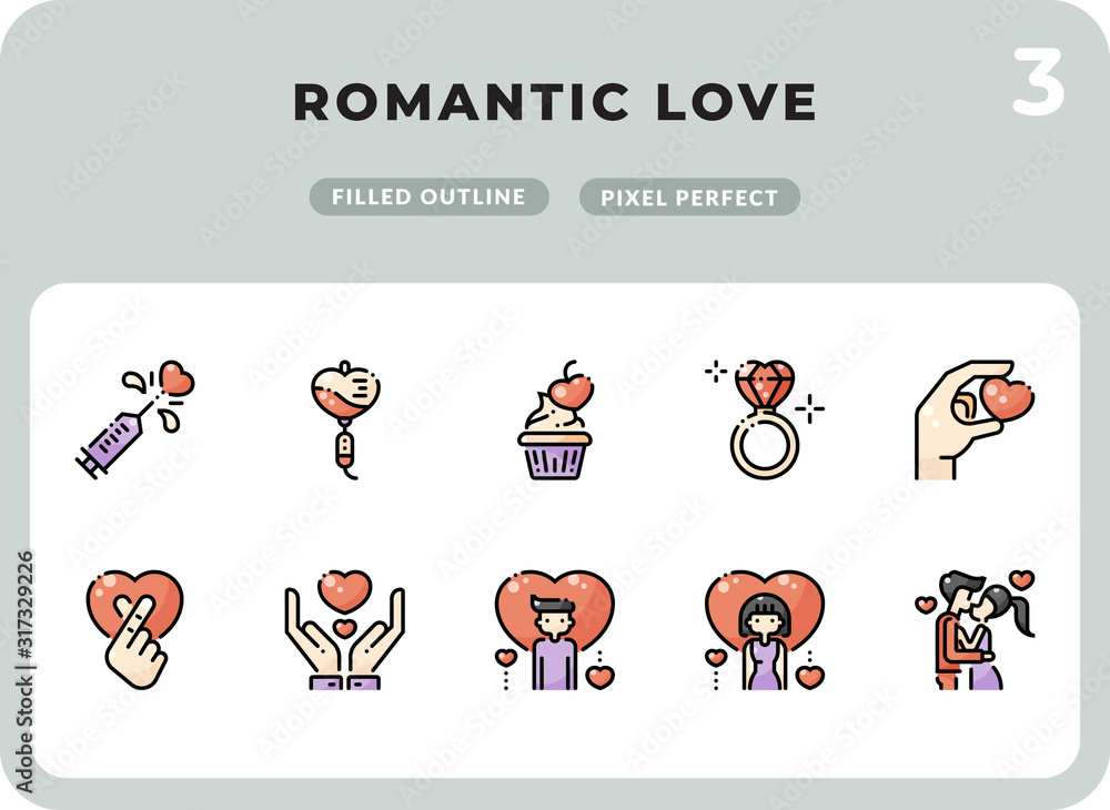 Aufkleber romantic love filled icons pack for ui. pixel perfect thin line vector icon set for web design and w