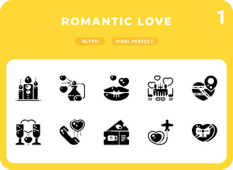 Romantic Love Flat  Icons Pack for UI. Pixel perfect thin line vector icon set for web design and website application.