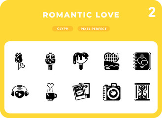 Romantic Love Flat  Icons Pack for UI. Pixel perfect thin line vector icon set for web design and website application.