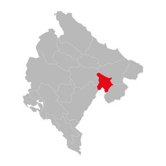 Andrijevica province highlighted on montenegro map. Gray background.