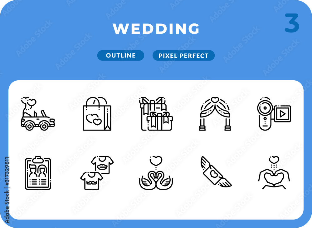 Poster wedding outline icons pack for ui. pixel perfect thin line vector icon set for web design and websit