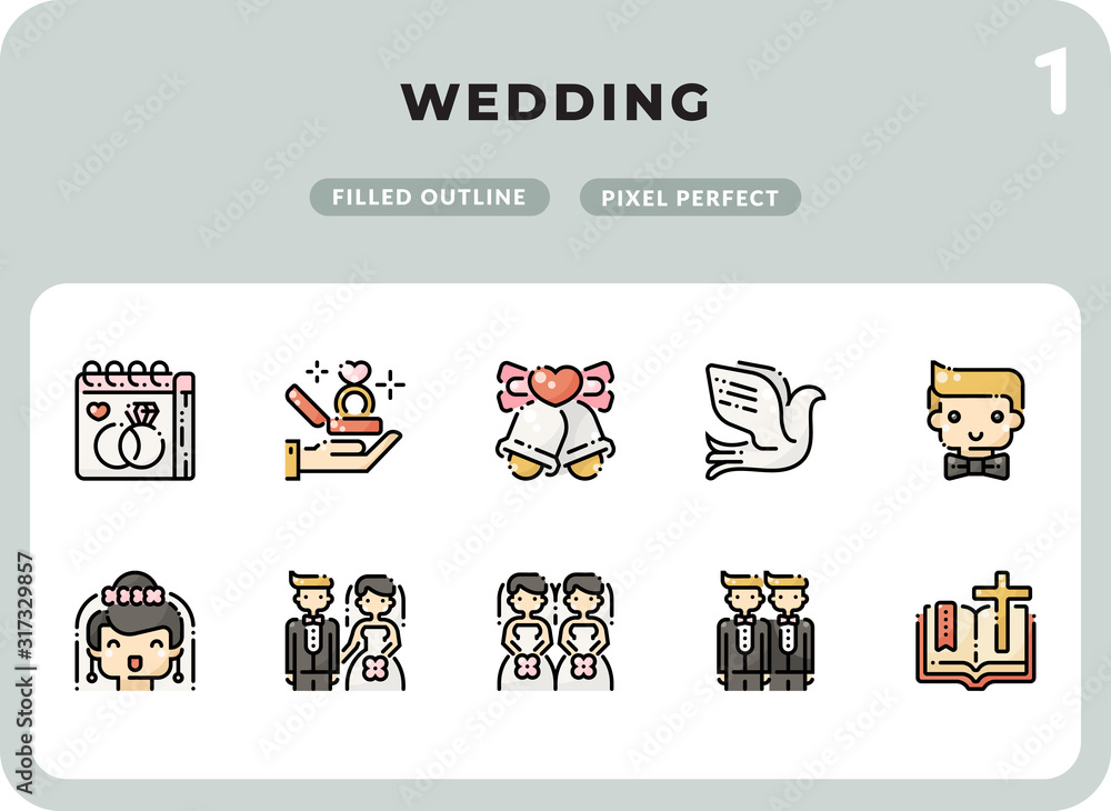 Aufkleber wedding filled icons pack for ui. pixel perfect thin line vector icon set for web design and website