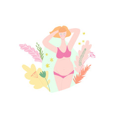 Vector illustration of sexy pregnant woman with floral background